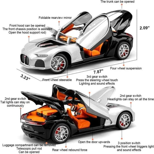 1:24 Bugatti Atlantic Super Metal Sports Car Alloy Diecast Light & Sound