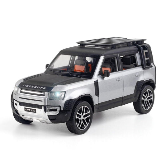 1:24 Defender Die-Cast Metal Model Car with Lights & Sound (Gray & white)