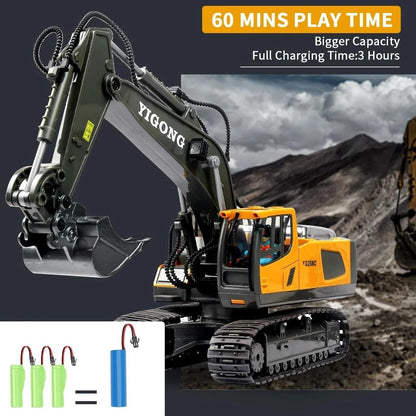 RC 11-Channel Excavator Construction Toy – 1:20 Remote Control JCB with Metal Shovel