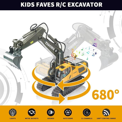 RC 11-Channel Excavator Construction Toy – 1:20 Remote Control JCB with Metal Shovel